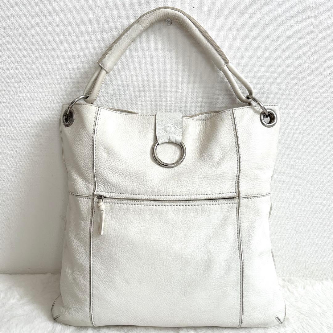 Bottega Veneta トートバッグ レザー シボ革 ホワイト 白 肩掛け