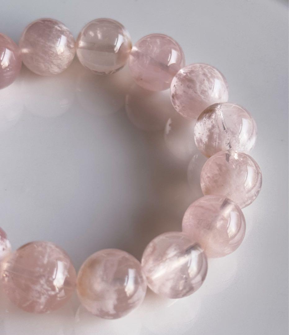 【16.5cm 12mm】セリサイトインローズクォーツ ブレスレット 天然石