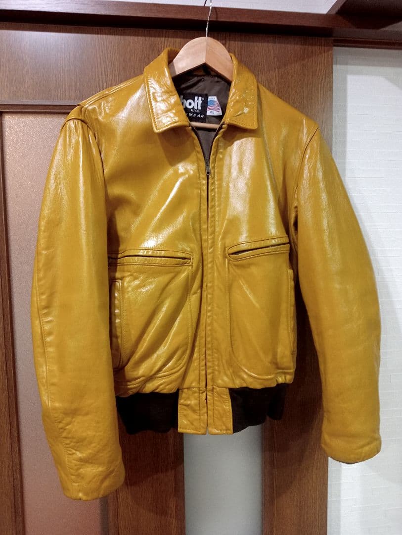 SCHOTT　イエローレザーシングルライダースジャケット　40