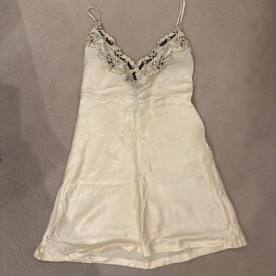 LA PERLA ホワイト シルクサテン レーススリップ