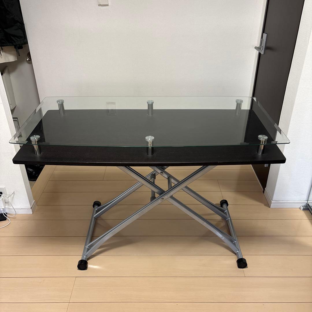 昇降デスク　二重天板　ガラストップ