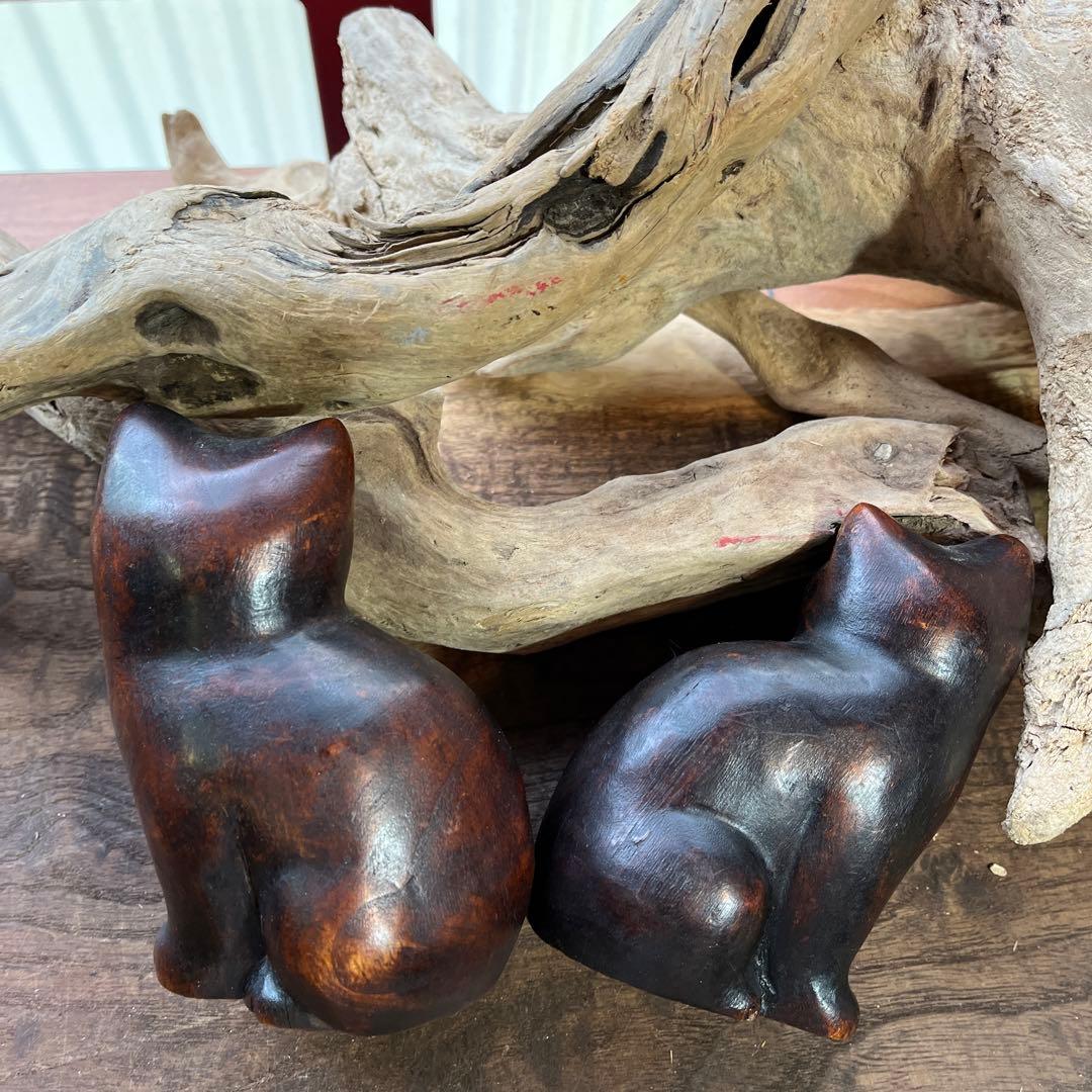 木製／招き猫／ 猫置物／置物／希少／アンティーク／ヴィンテージ【2点】