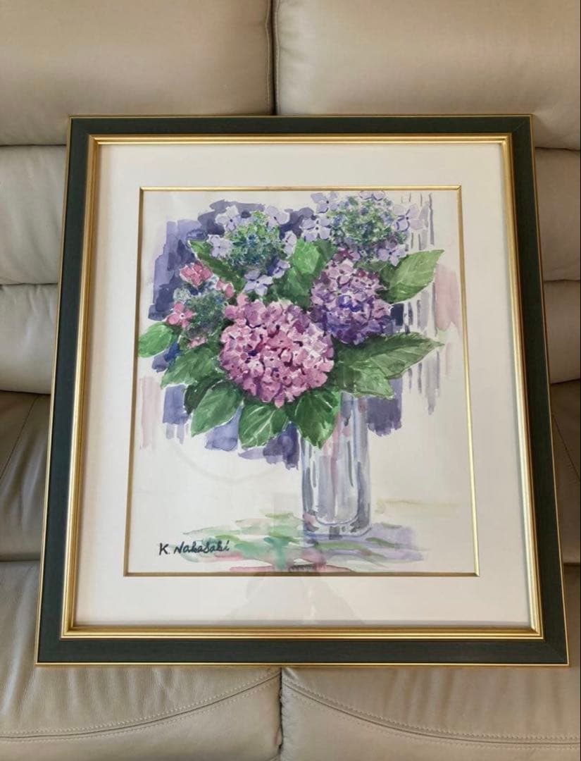 水彩画　原画　紫陽花の花束