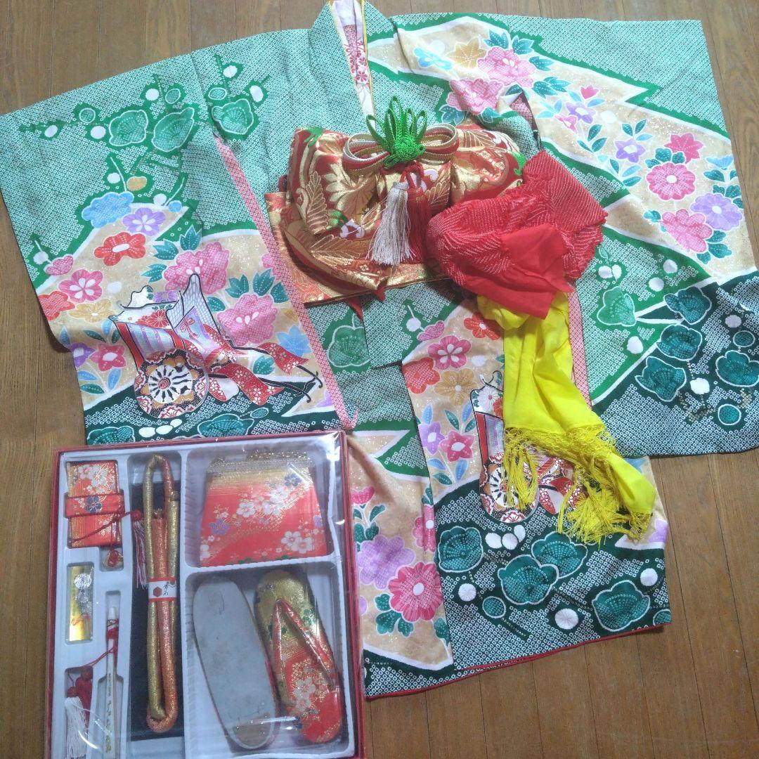 七歳★花緑の鹿の子柄★帯草履はこせこ