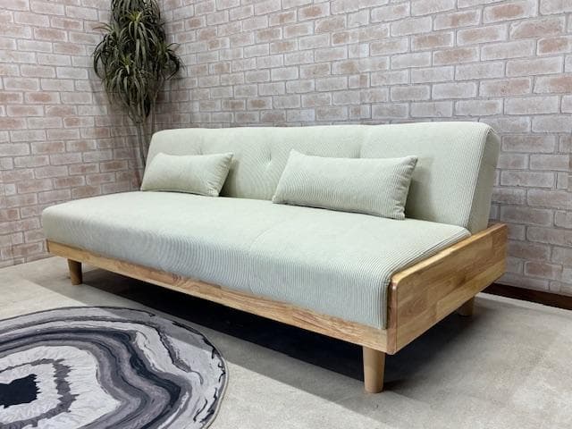 ソファーベッド　ソファ　コーデュロイ　ベージュ系　北欧風　新品