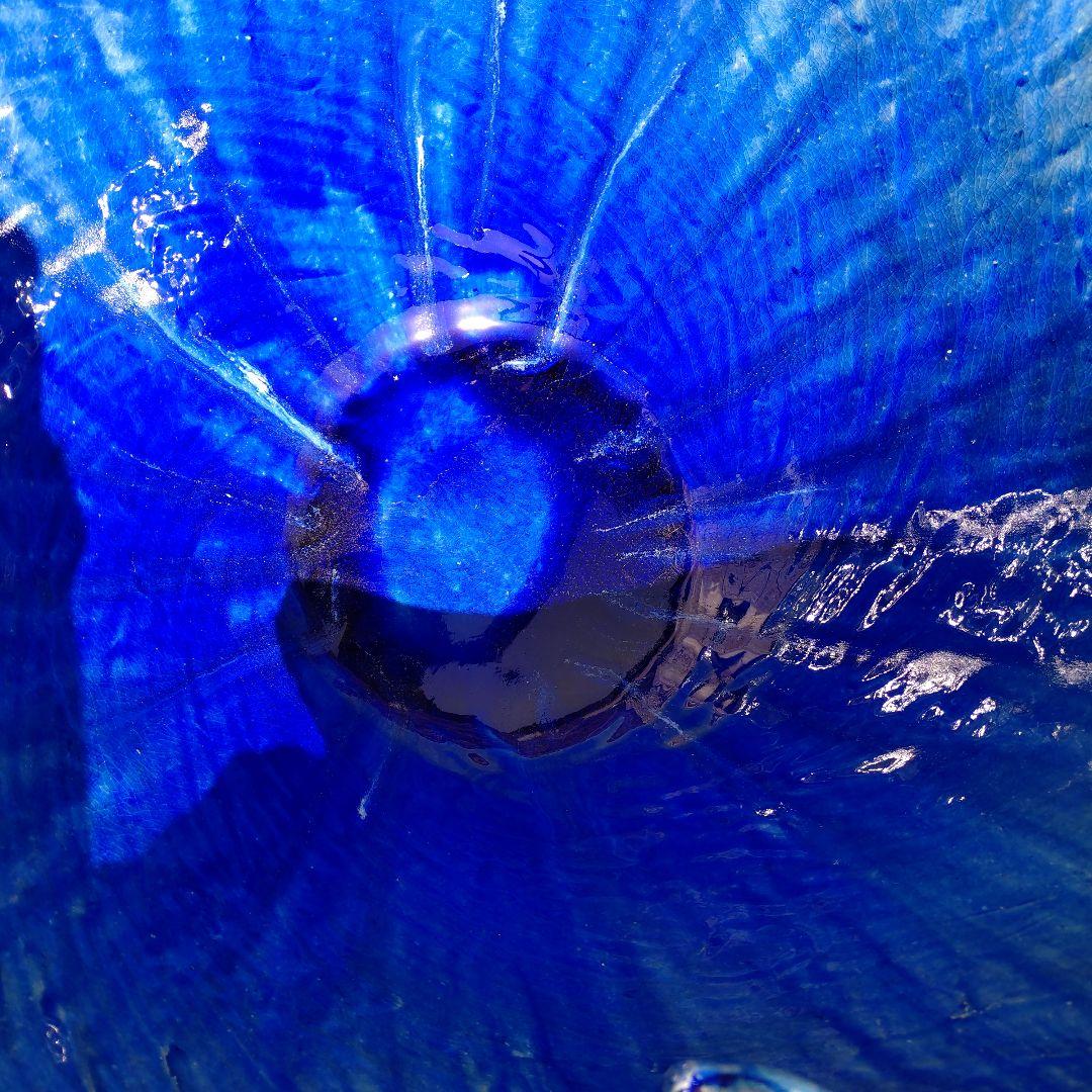 信楽焼手作り　ブルーガラスめだか鉢金魚鉢　直径53㌢