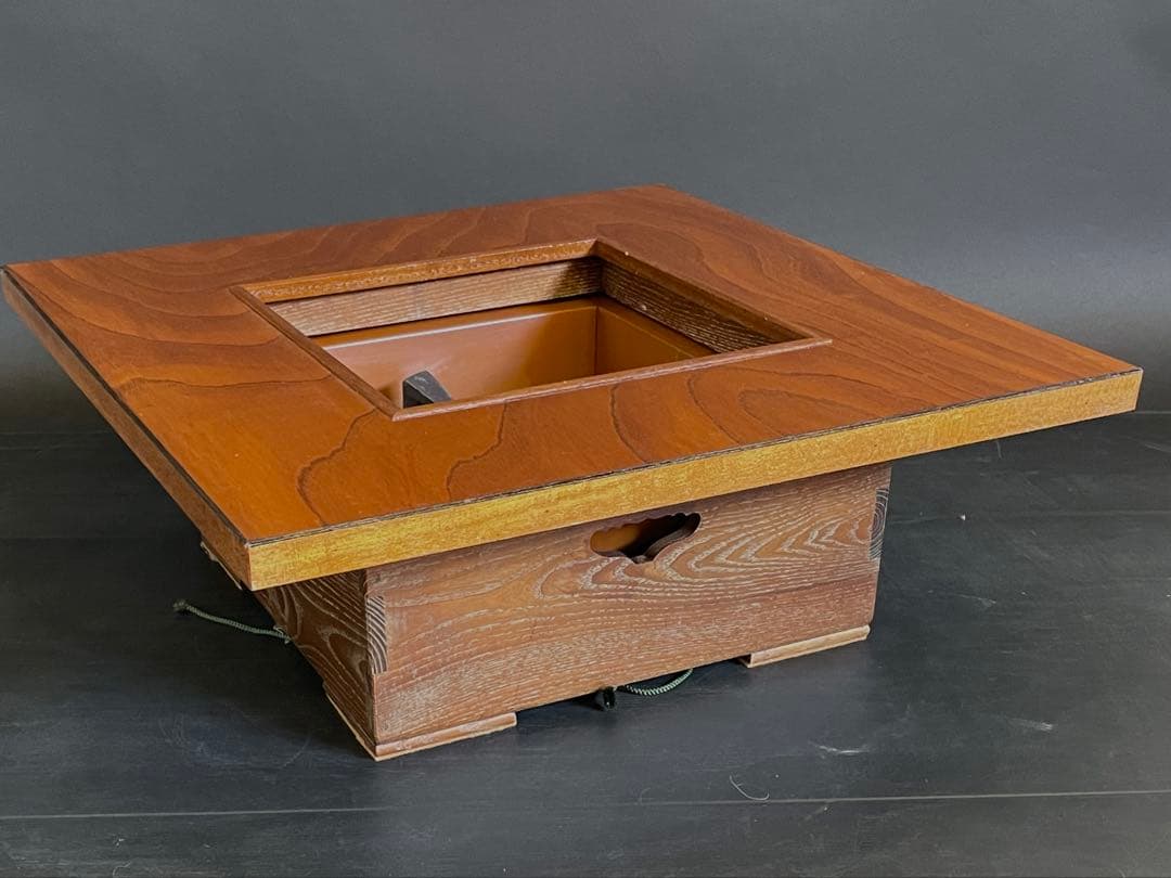 【美品】「母」 置炉 テーブル付 電熱 紙箱 茶道具 和室 レトロ(213F④)