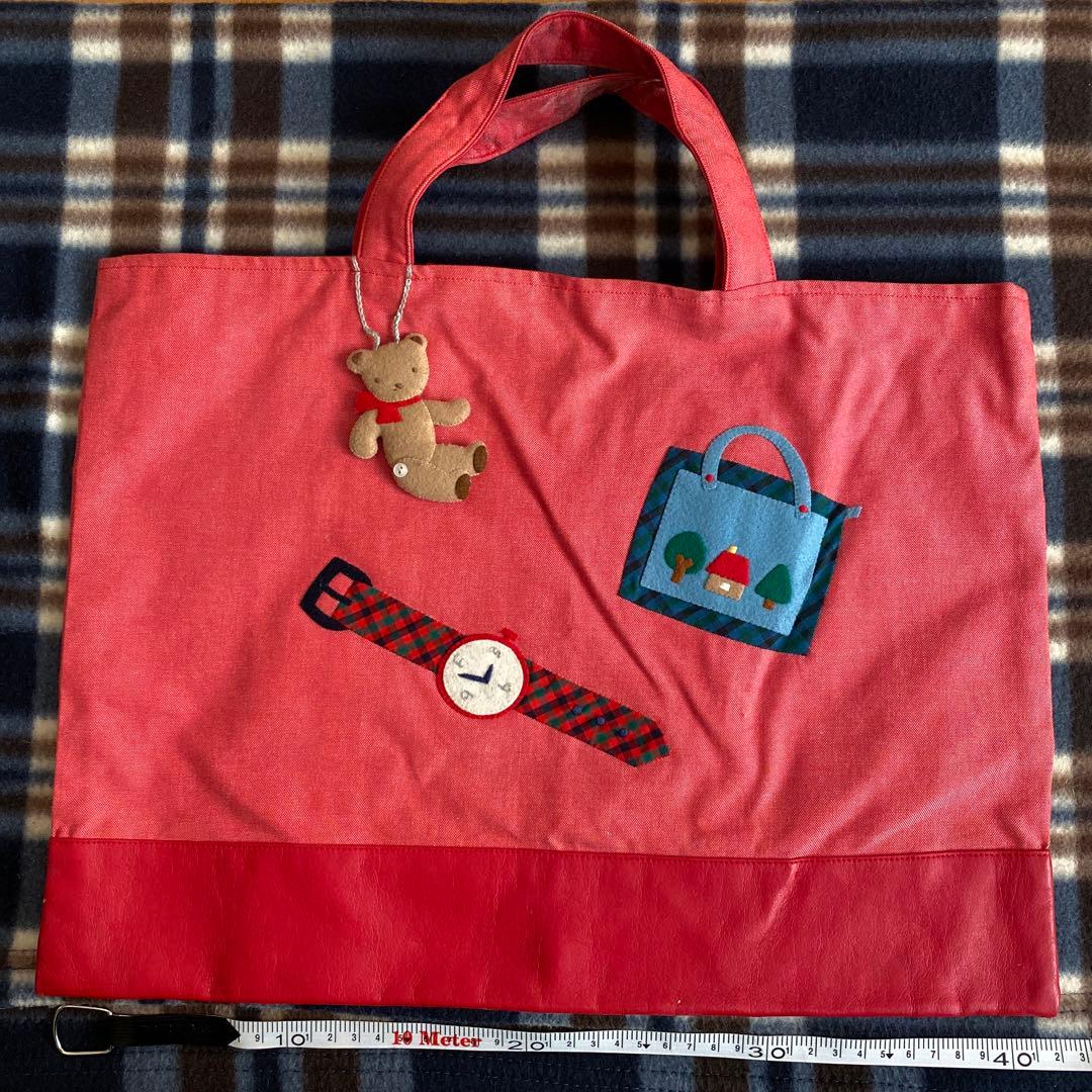 と*も様 ファミリア　familiar 赤いトートバッグ クマのぬいぐるみ付き