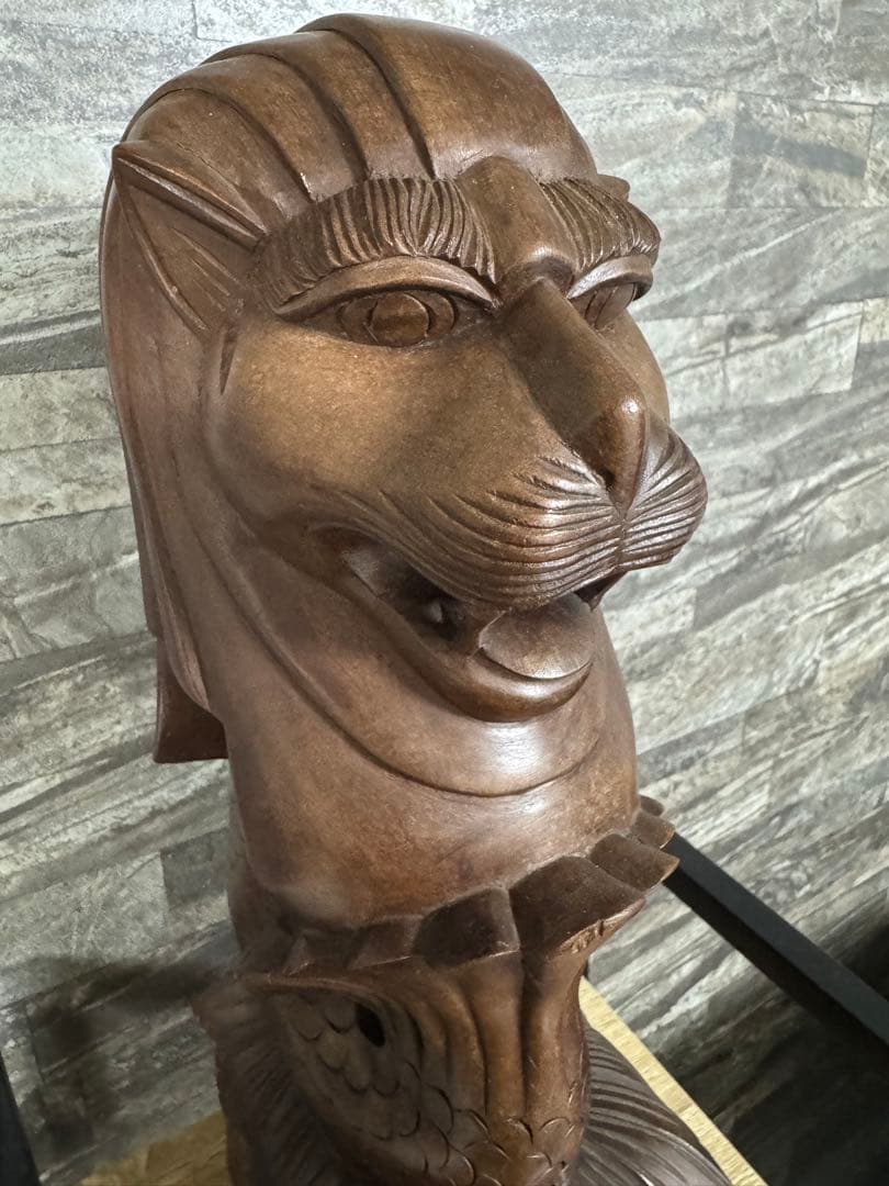 木製ライオン彫刻 約41cm