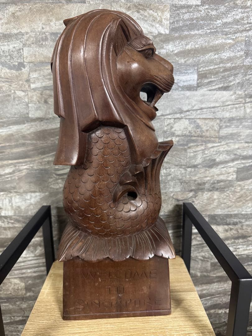 木製ライオン彫刻 約41cm