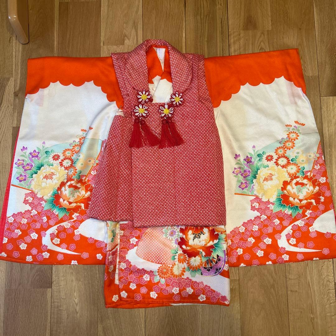 七五三　3歳用　着物　被布セット　正絹　アンティーク