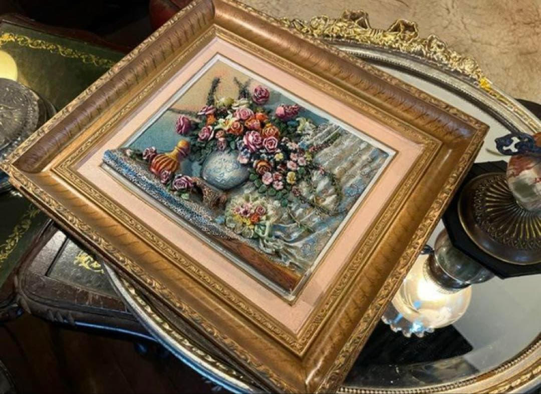 Åアンティーク イタリア デコパージュ ウォールインテリア 立体画ゴールド額縁