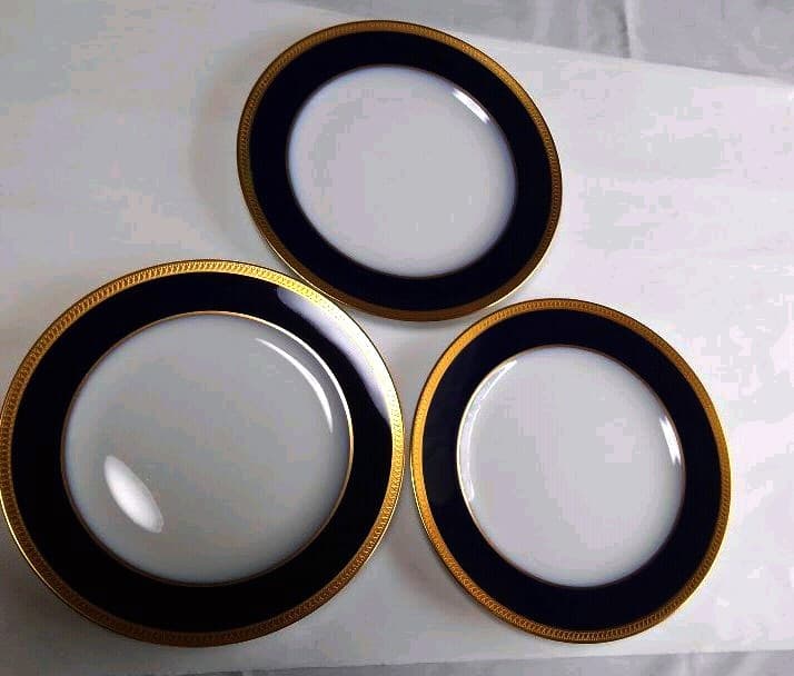 大倉陶園の瑠璃片葉金蝕シリーズの20㎝デザート皿　3枚セット『バラ売り可』