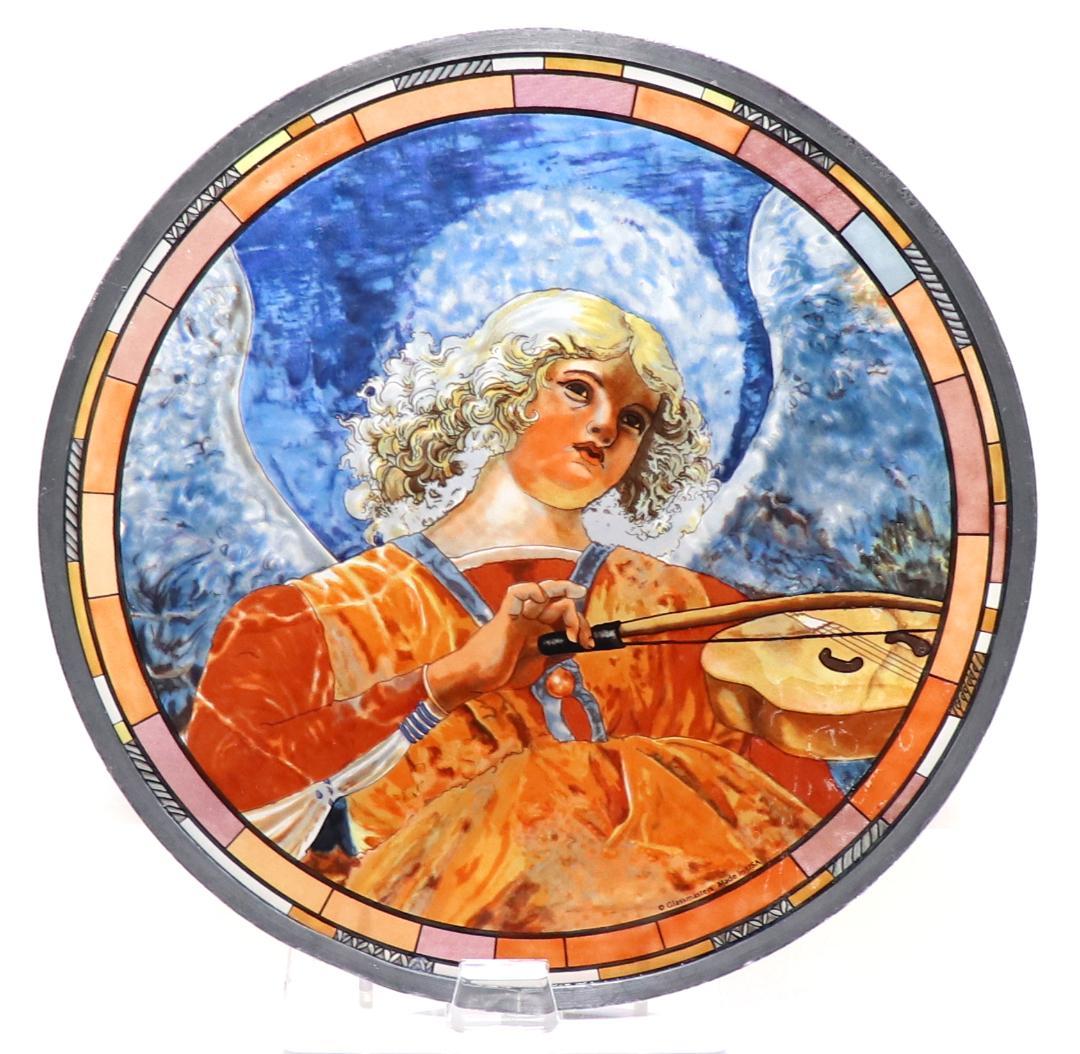ヴァイオリンを弾く美しい天使 ヴィンテージ・ステンドグラス 大型 エンジェル