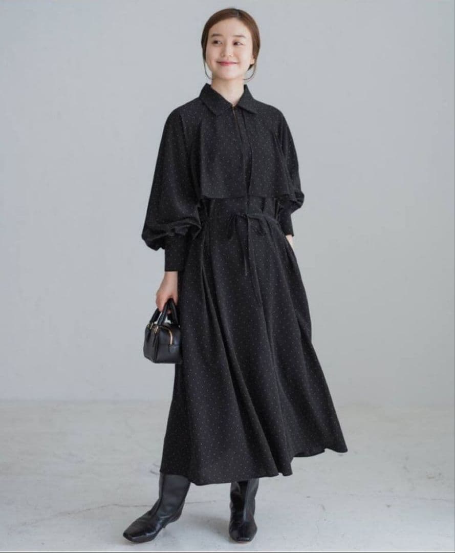 IENA イエナ ドットサッシュワンピース ブラック