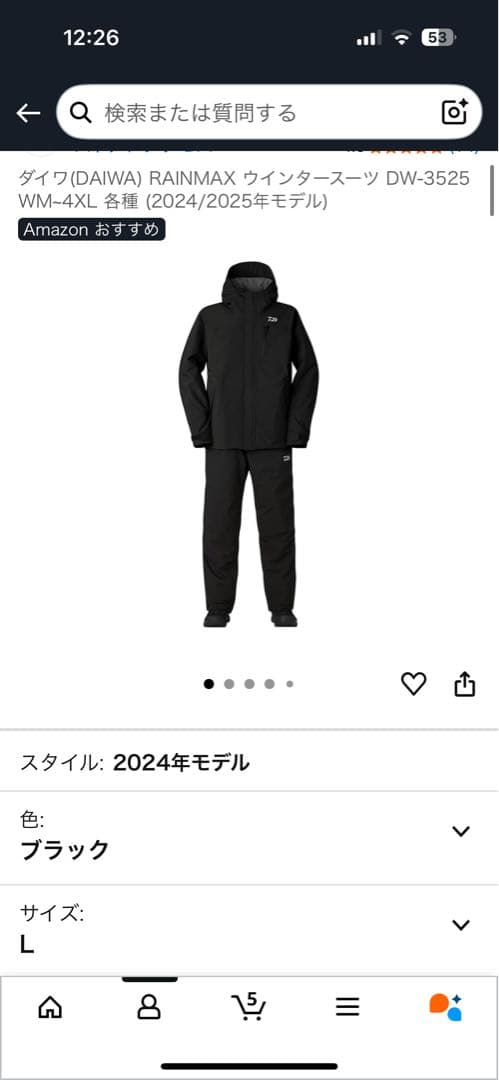 ダイワ RAINMAX ウィンタースーツ L ブラック