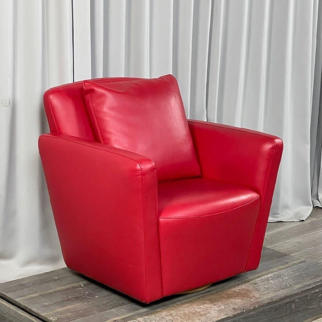 レザー　swivel chair スウィベルチェア 赤　1人掛けソファ　回転椅子
