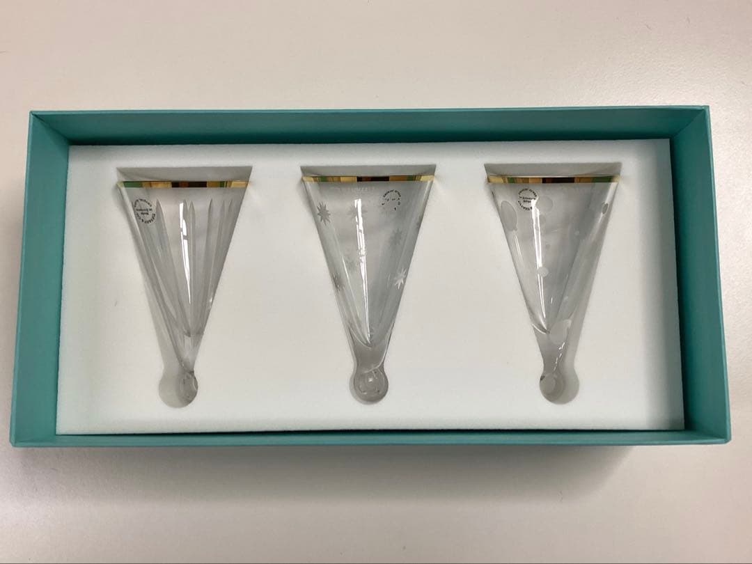 新品　ティファニー　ツリー　オーナメント　金縁　クリスタルガラス　3個セット