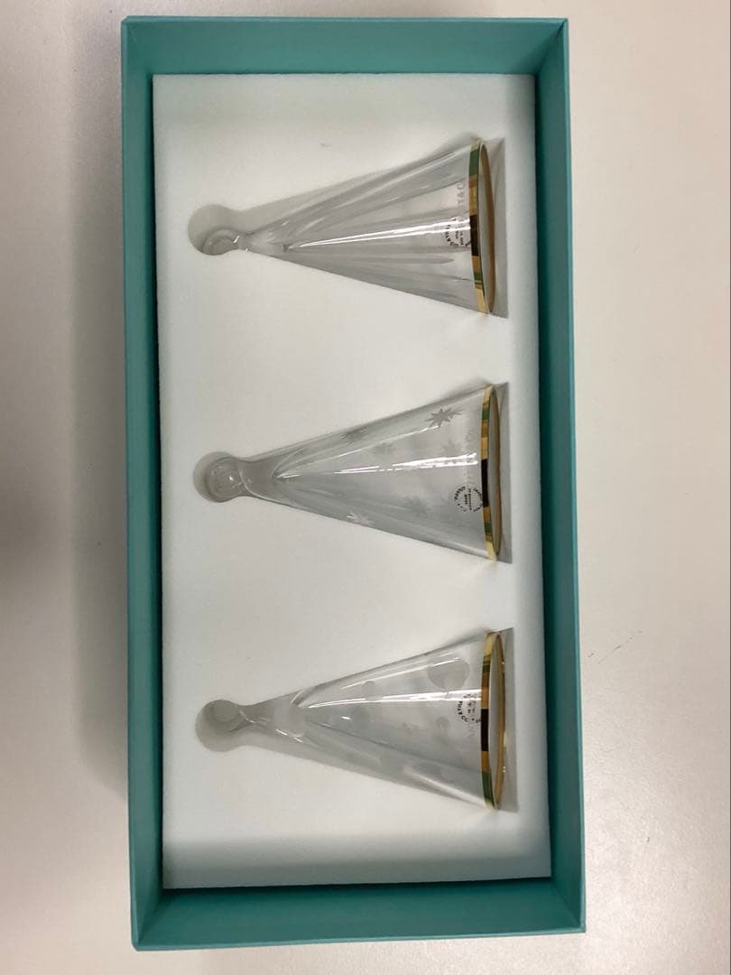 新品　ティファニー　ツリー　オーナメント　金縁　クリスタルガラス　3個セット