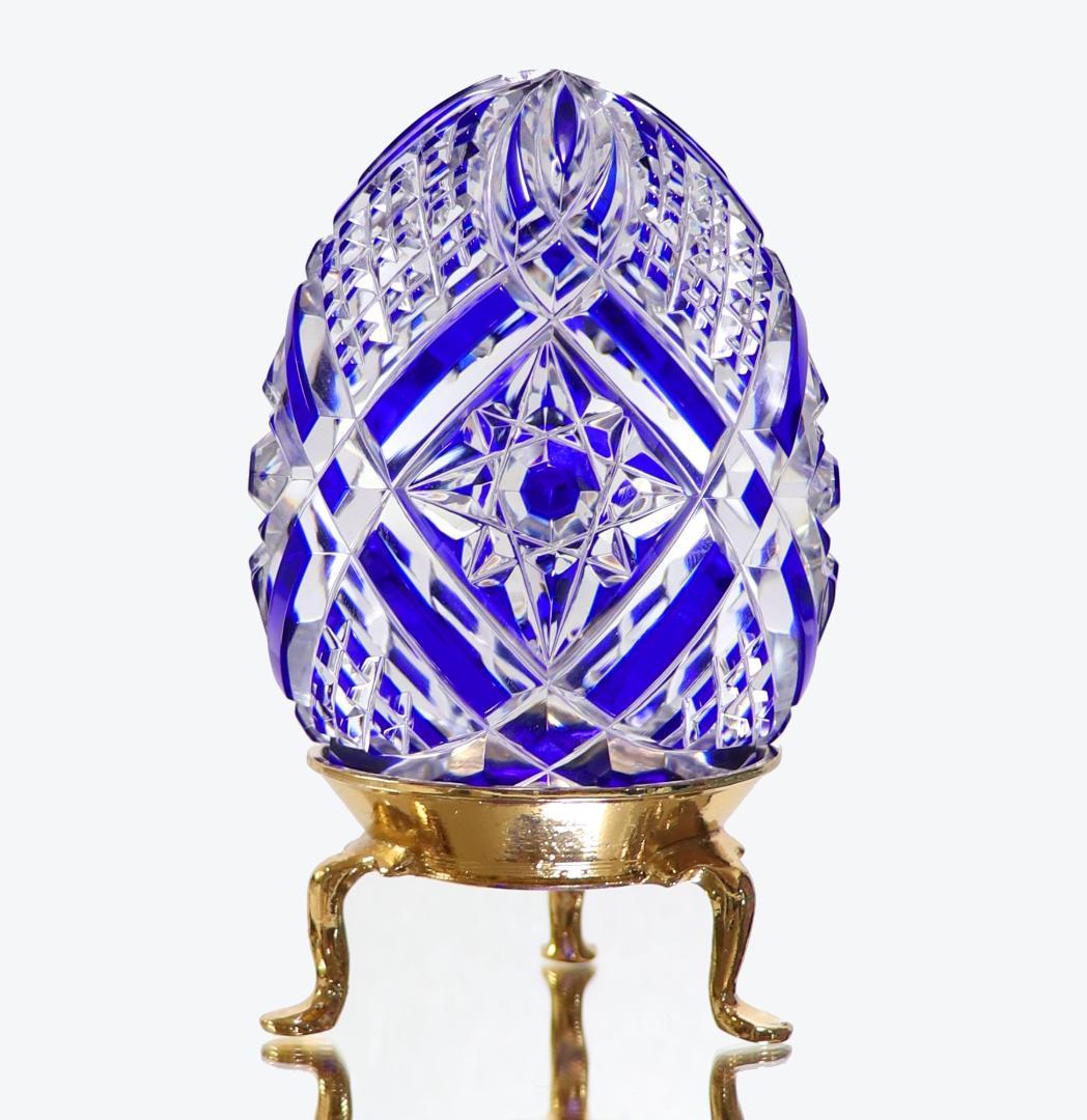 バカラ 極希少 マグナムサイズ 特大 イースターエッグ 全面切子 青色被せ装飾