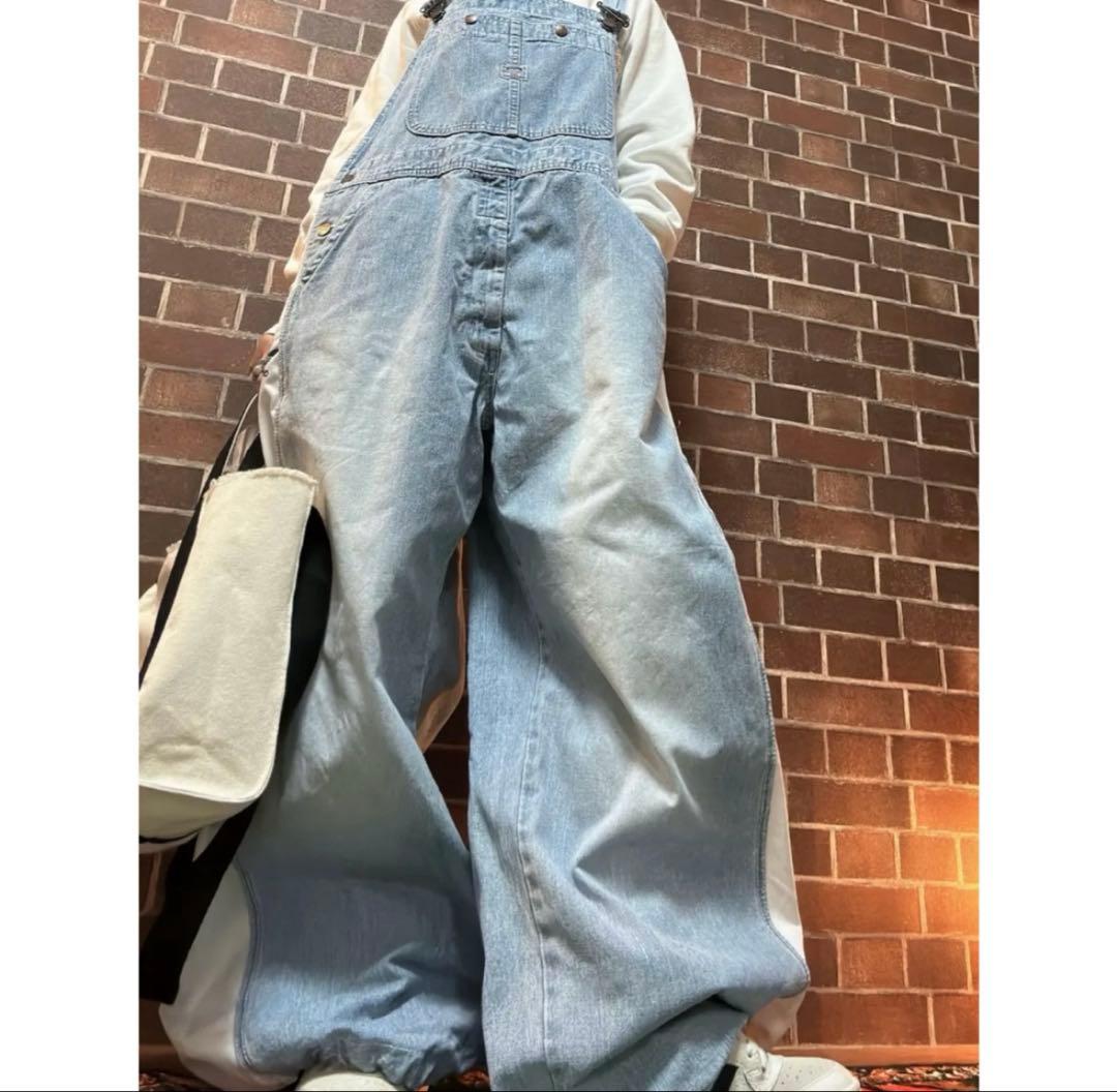 magoo リメイク 古着デニム✕ラインジャージ ドッキングオーバーオール