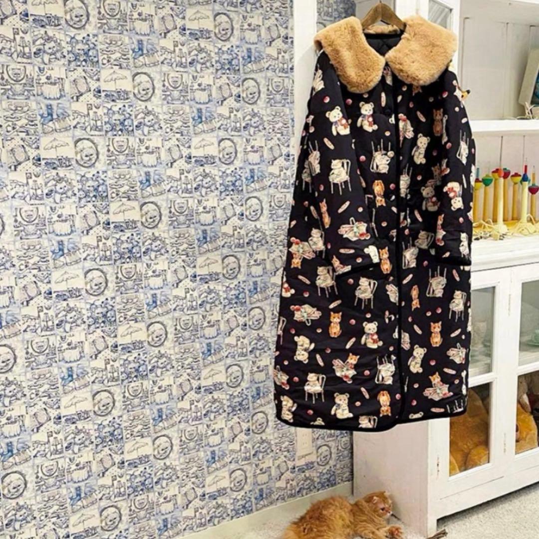 美品 yukiemon テキスタイルキルティングコート まぜまぜ リバーシブル