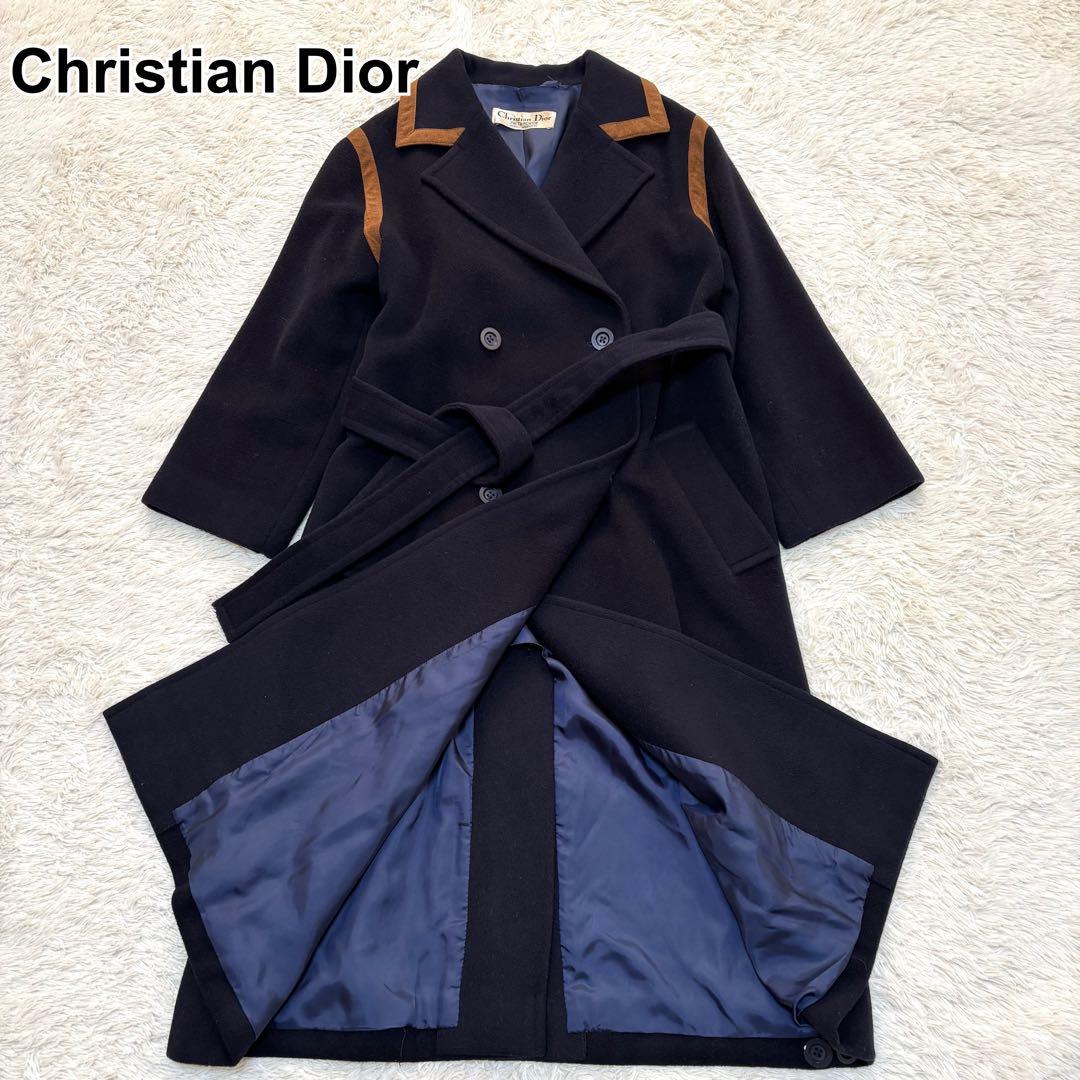 クリスチャンディオール ロングコート チェスターコート ベルト ネイビー