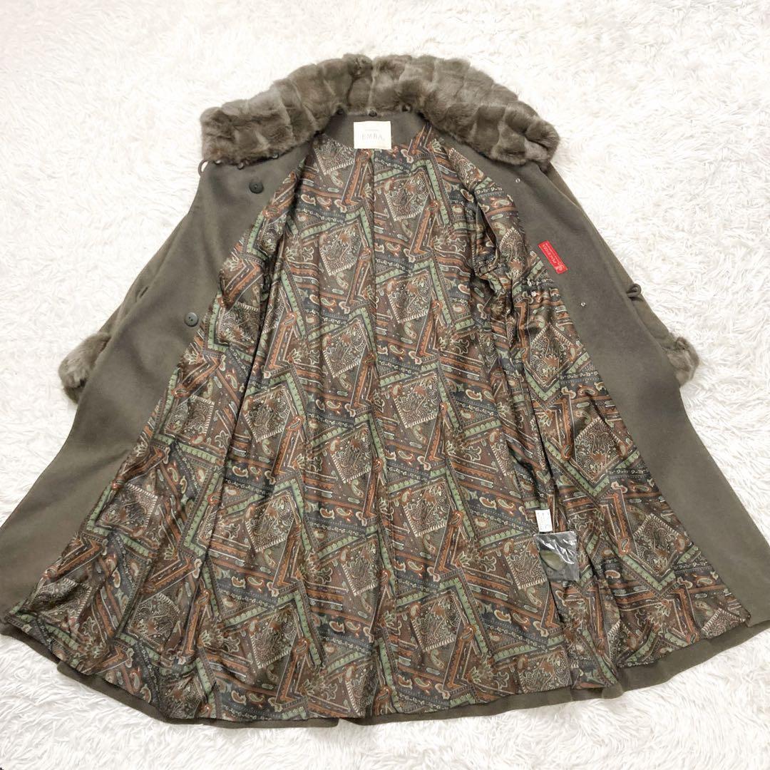 美品✨EMBA×カシミヤ PIACENZA生地 ファー付きロングコート オリーブ