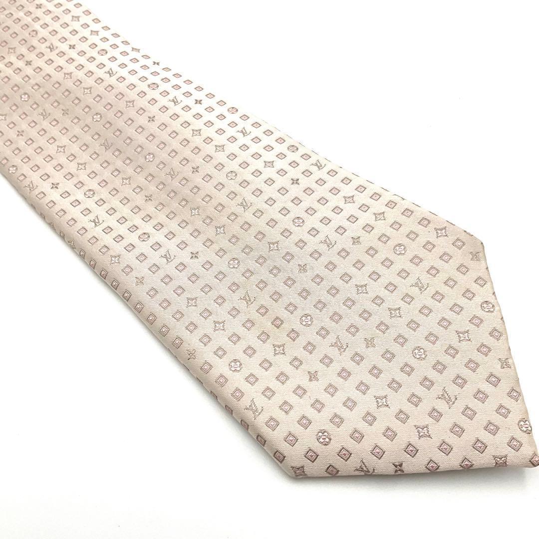 LOUIS VUITTON ヴィトン ネクタイ 白 ピンク モノグラム ドット
