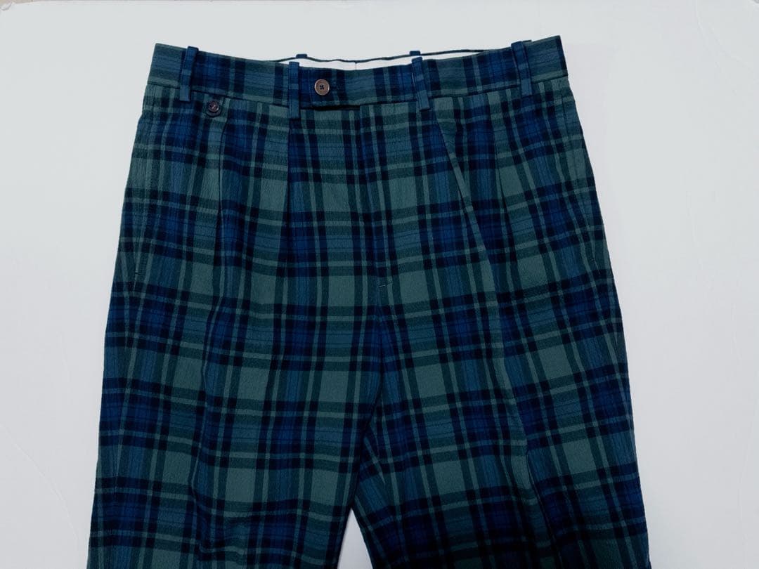 ベルナールザンス ブラックウォッチ 2プリーツスラックス シアサッカー FR38