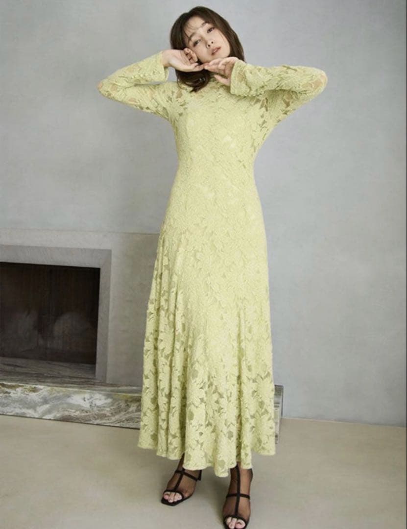 FRAY I.D レースドレス ライム　フラワーストレッチレースワンピース♡