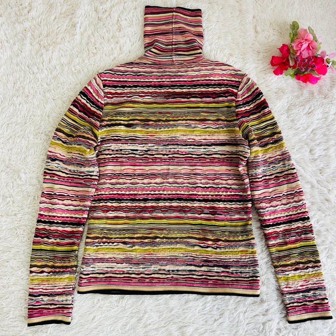 MISSONI ニット タートルネック長袖 ボーダー イタリヤ製シルクブレンドM