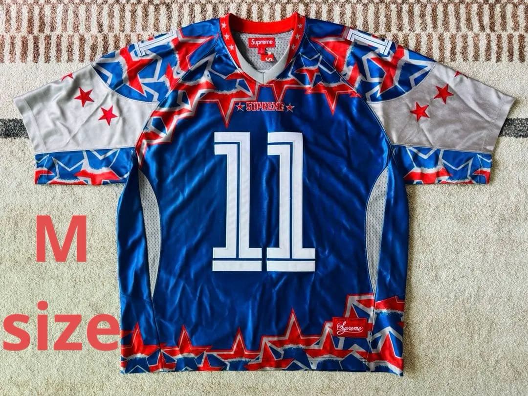 新品国内シュプリーム25SSスターフットボール半袖シャツ Mユニフォームデニム