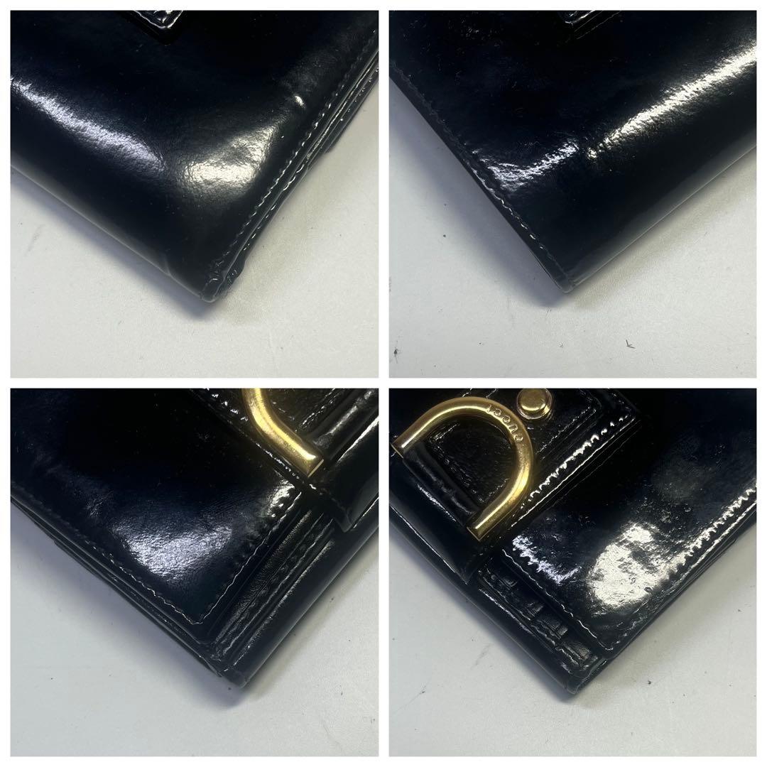 正規美品　GUCCI グッチ アビー エナメル 二つ折り財布 ブラック