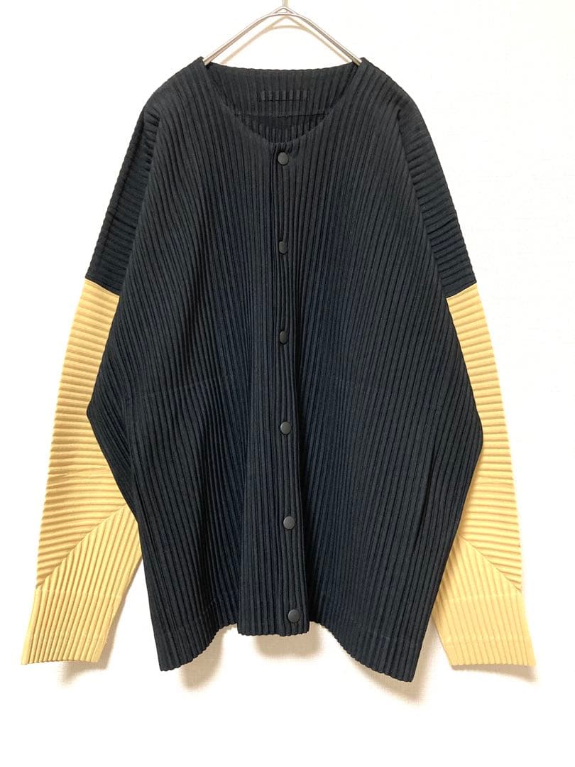 オムプリッセイッセイミヤケ　プリーツ　カーディガン　ニット　バイカラー　メンズ