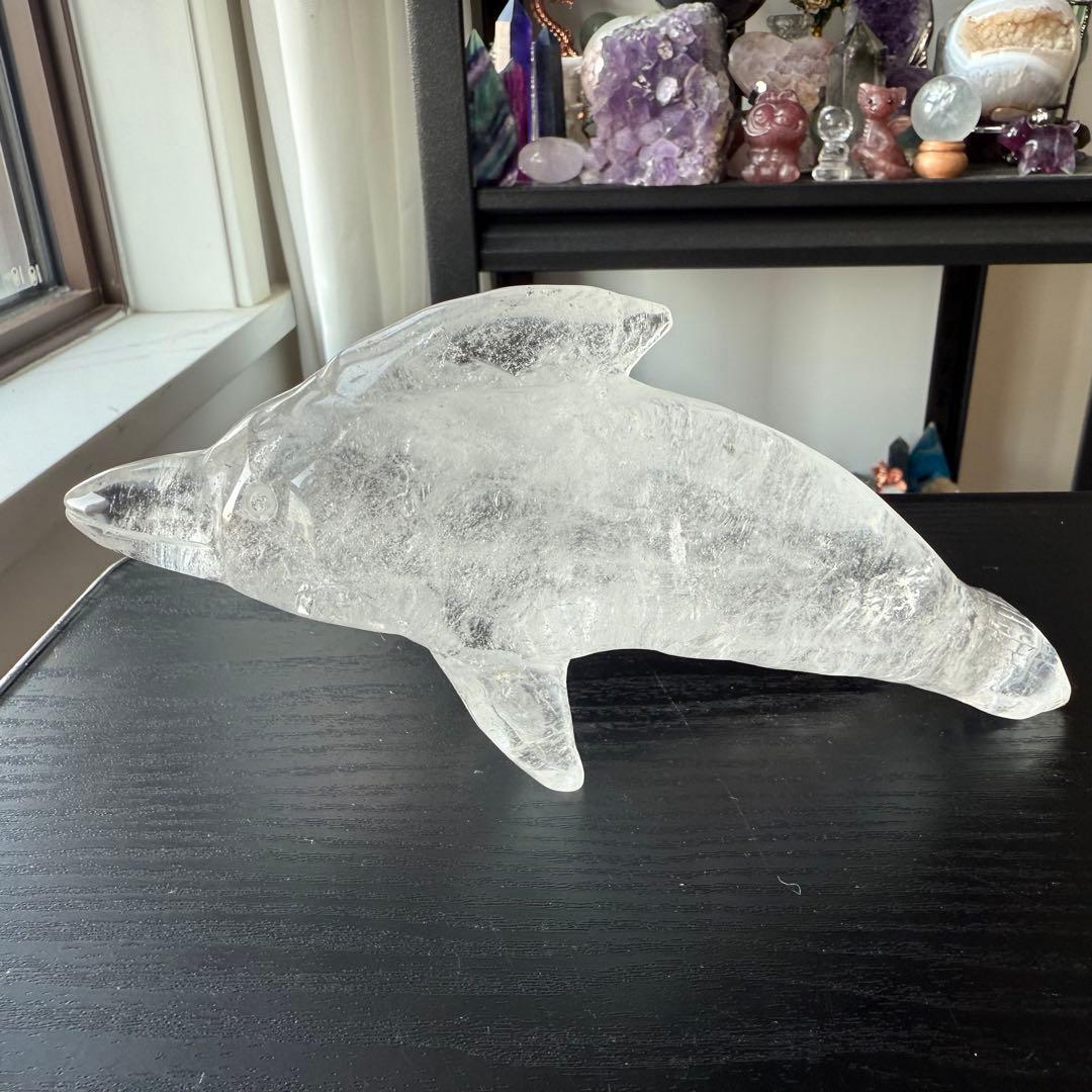 天然石水晶のイルカ　置物　彫物NO.120405