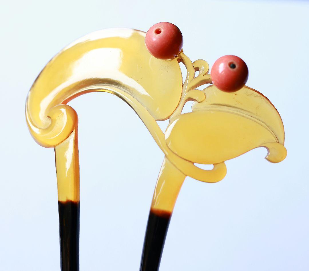 な*な様 絶品！ アンティーク かんざし 珊瑚 赤珊瑚 本べっ甲