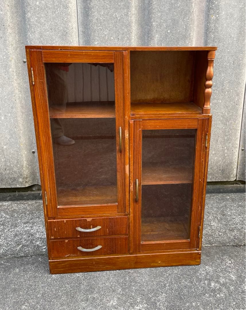 稀少/古道具/レトロ/無垢材/ガラス棚/飾り棚/棚/キャビネット/小引き出し/③