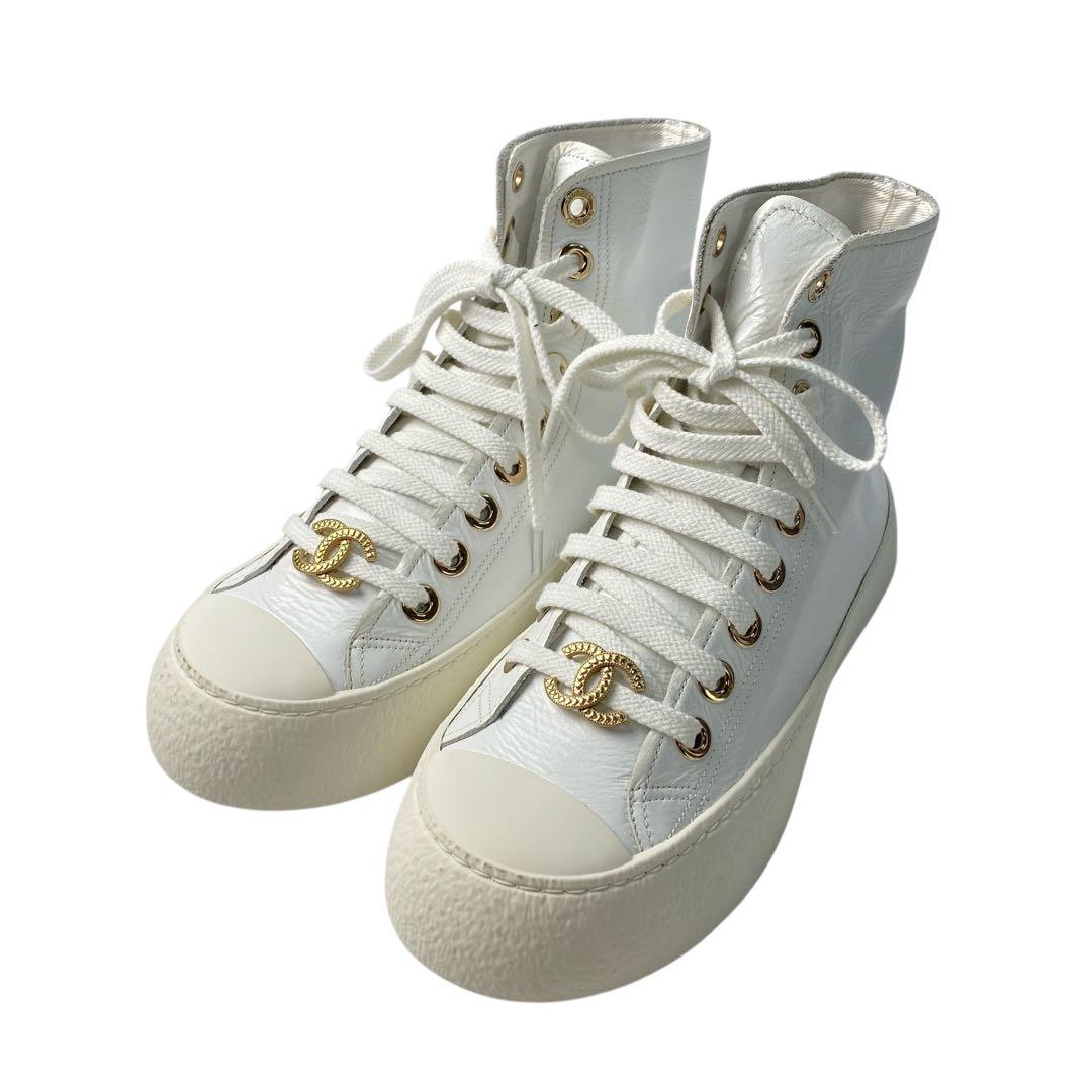 未使用 CHANEL ココマーク ハイカットスニーカー G45561 35C