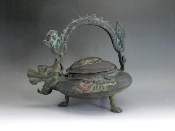 鉄瓶■蠍紋 龍 古い時代物3つ足持ち手龍茶瓶 急須 水差し古玩 唐物 骨董■