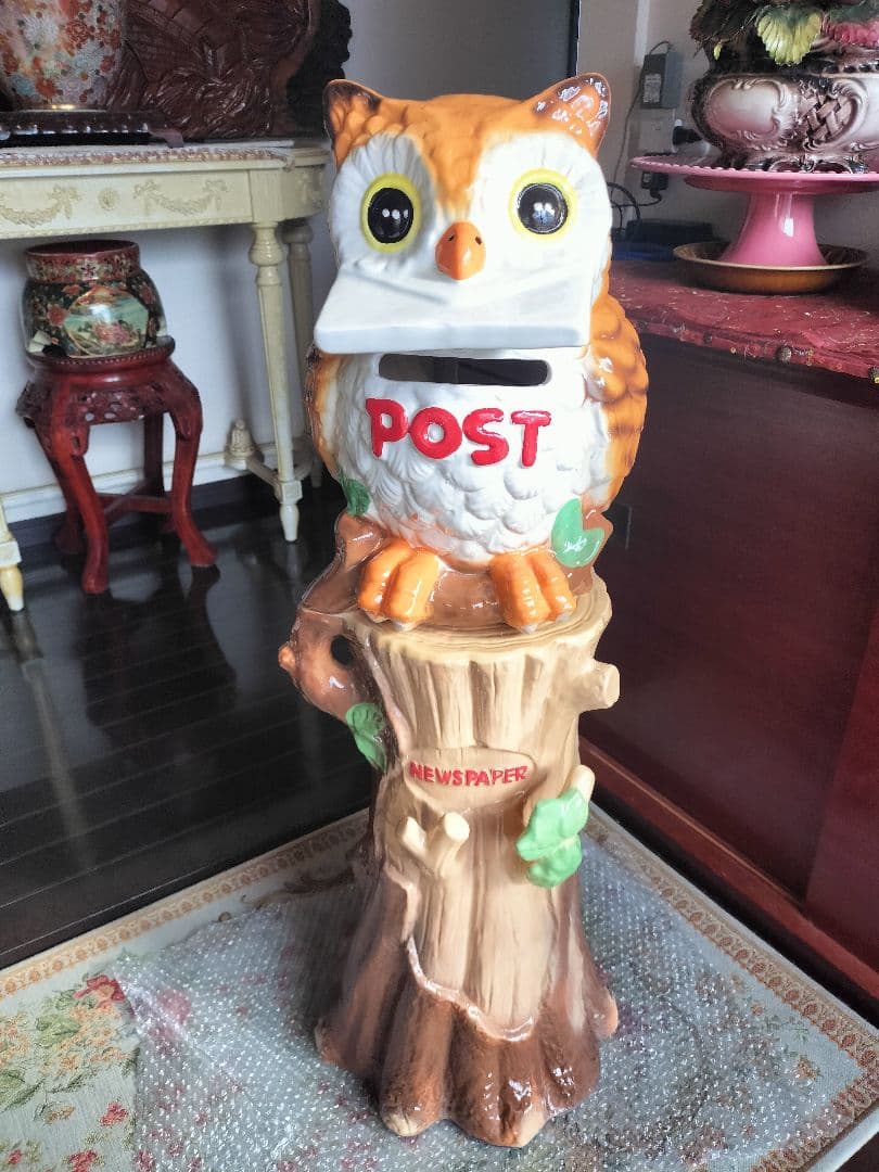 フクロウのポスト高さ87cm 陶器の置物