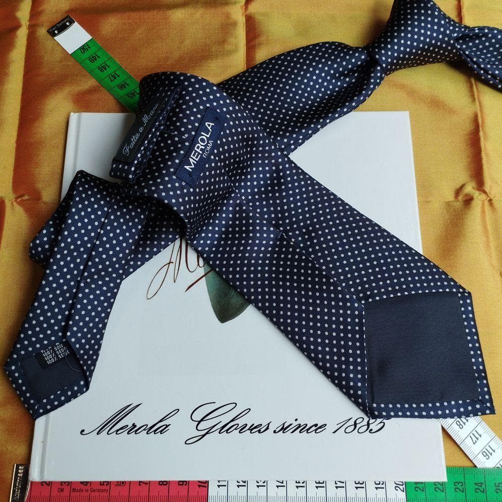 メローラ 3fold 紺地白ドット ネクタイ MEROLA M31