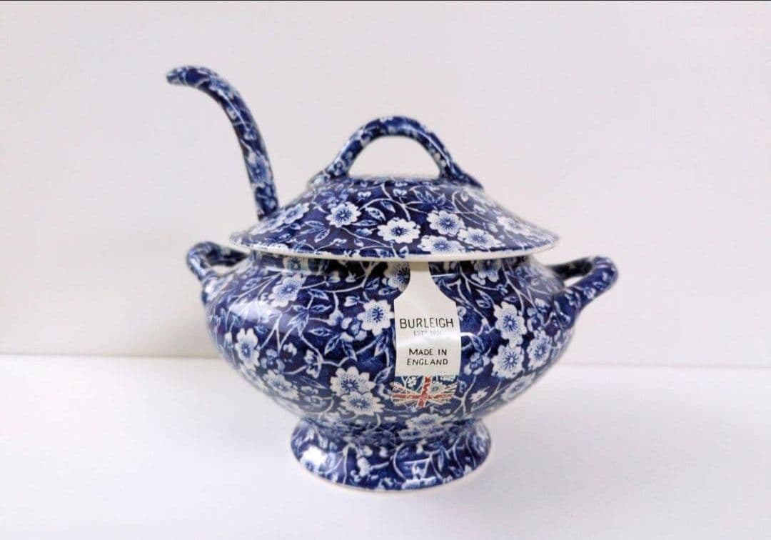 バーレイ　キャリコ　ブルー　グレイビーポット　お玉付き