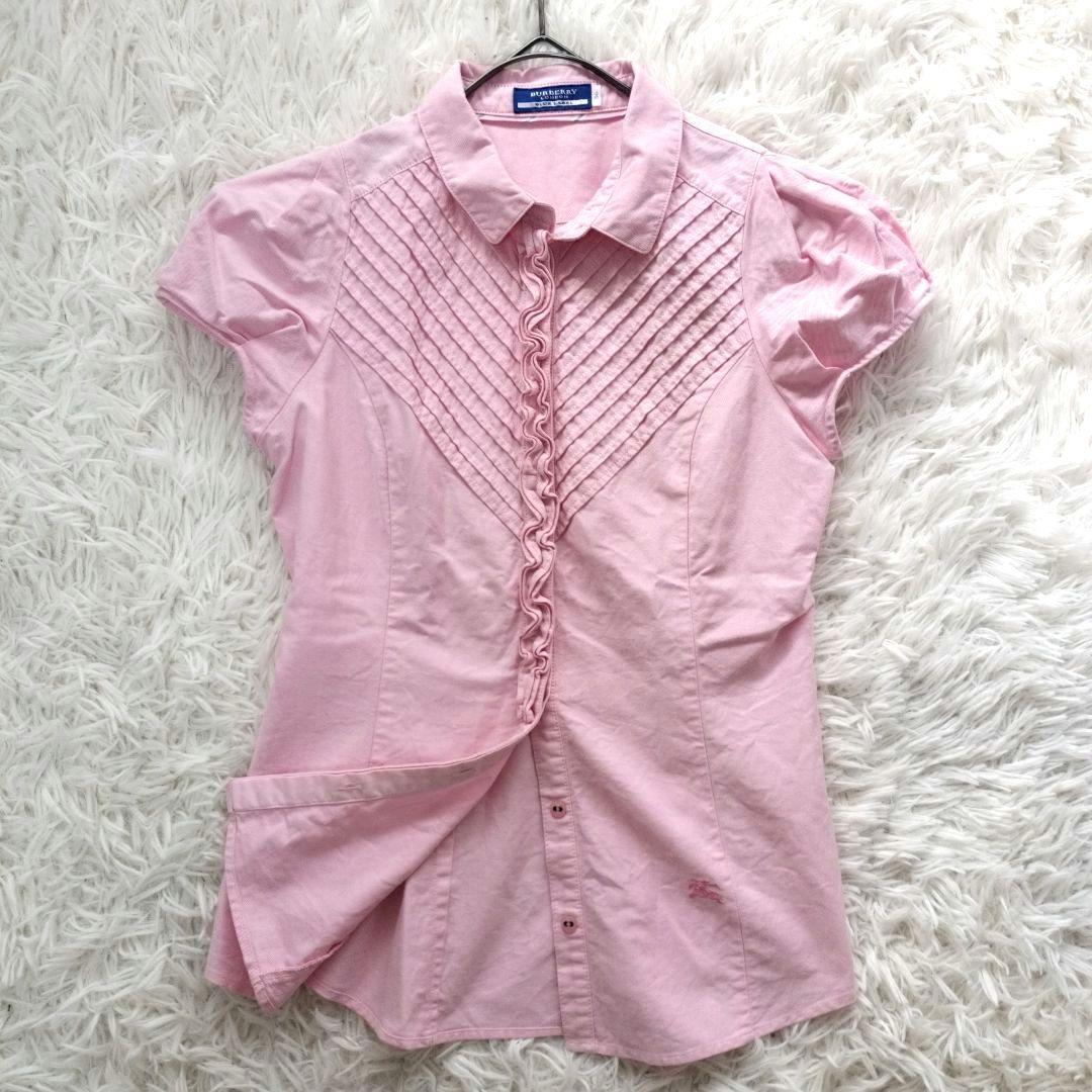 【美品】バーバリーブルーレーベル シャツブラウス フリル パフスリーブ ピンク