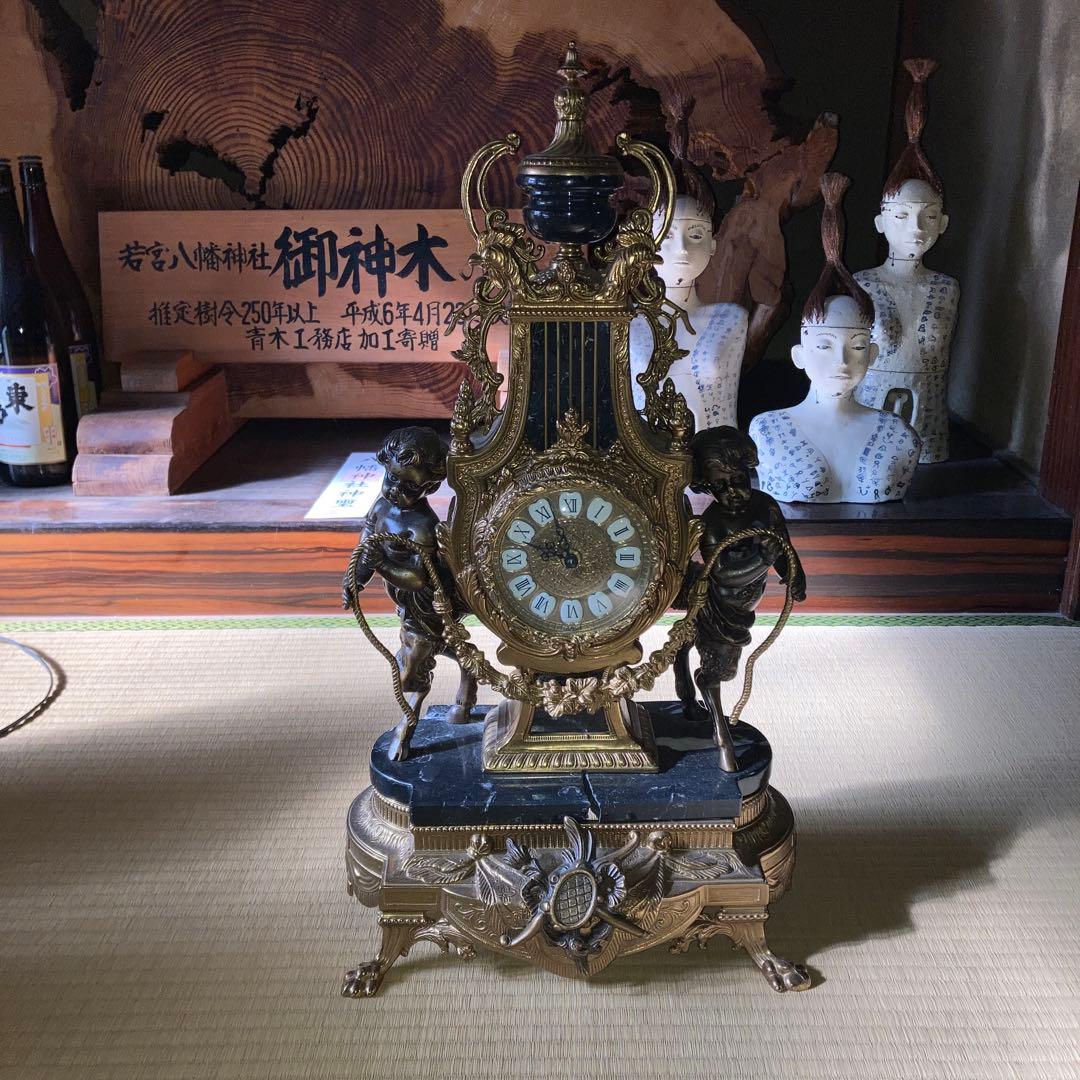 ジャンク 天使 真鍮と大理石の置き時計 ゴールド アンティーク調 ロココ調