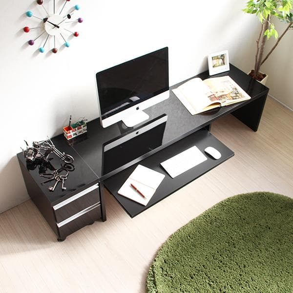 《新品・送料無料》《日本製》鏡面仕上ロータイプ 150cm 幅 デスク2点セット