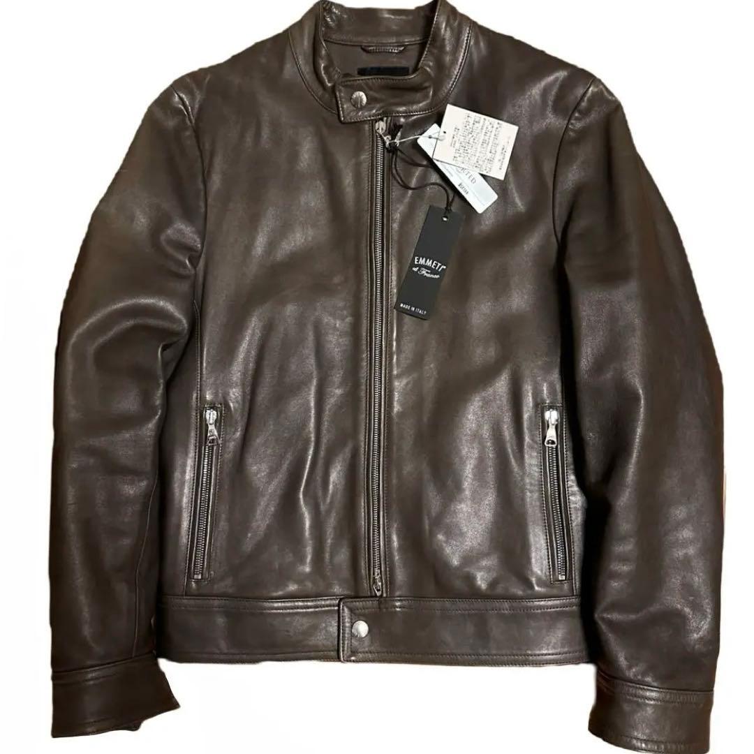 EMMETI 新品未使用タグ付き 羊革 ラムレザー ジャケット ブラウン