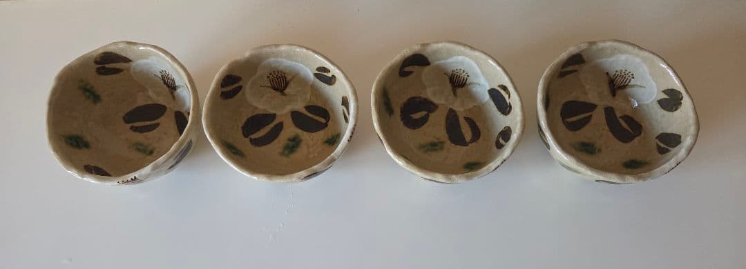 織部 椿模様 深鉢 4個 佐藤和次?