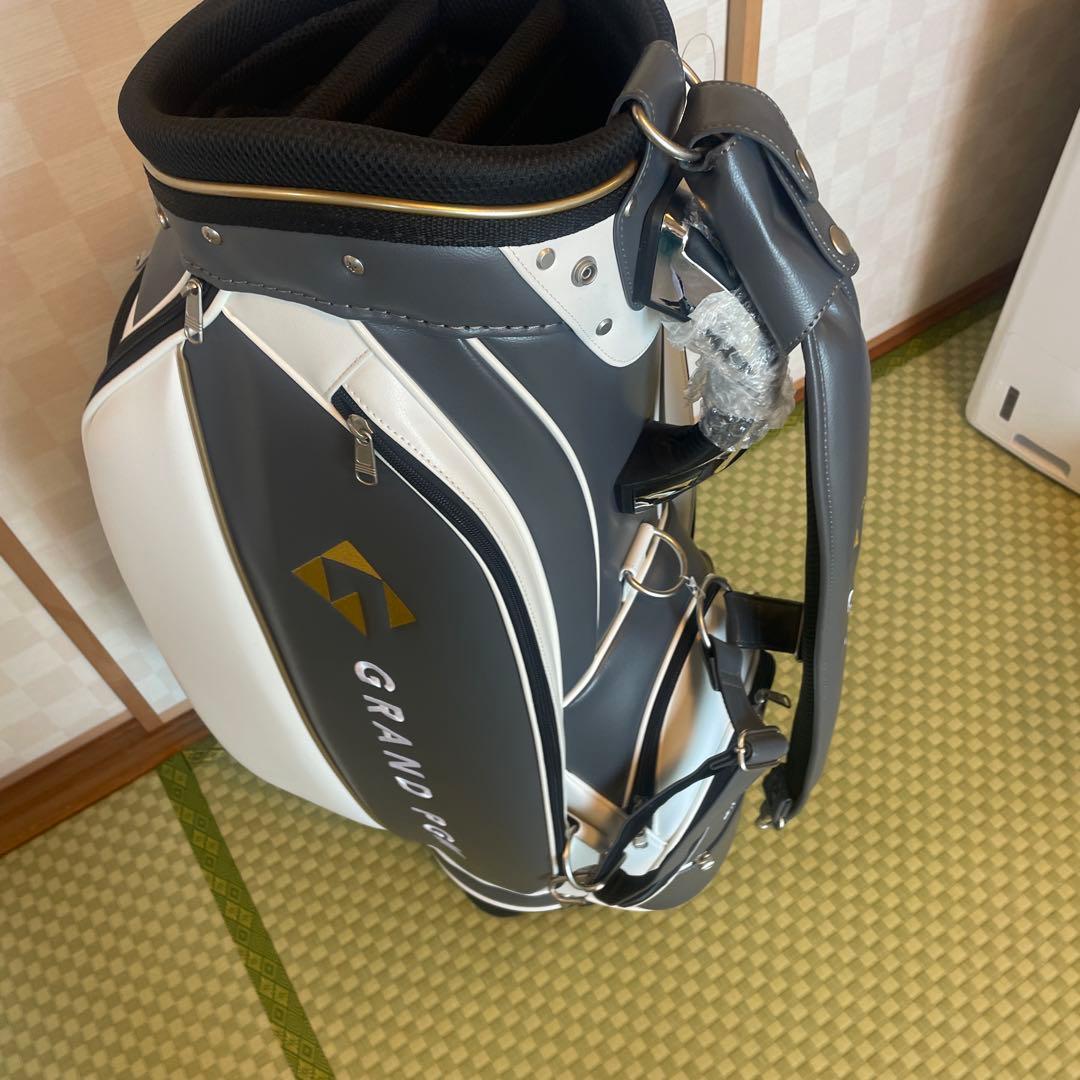 GRAND PGM キャディバッグ ホワイト/グレー : フード付き