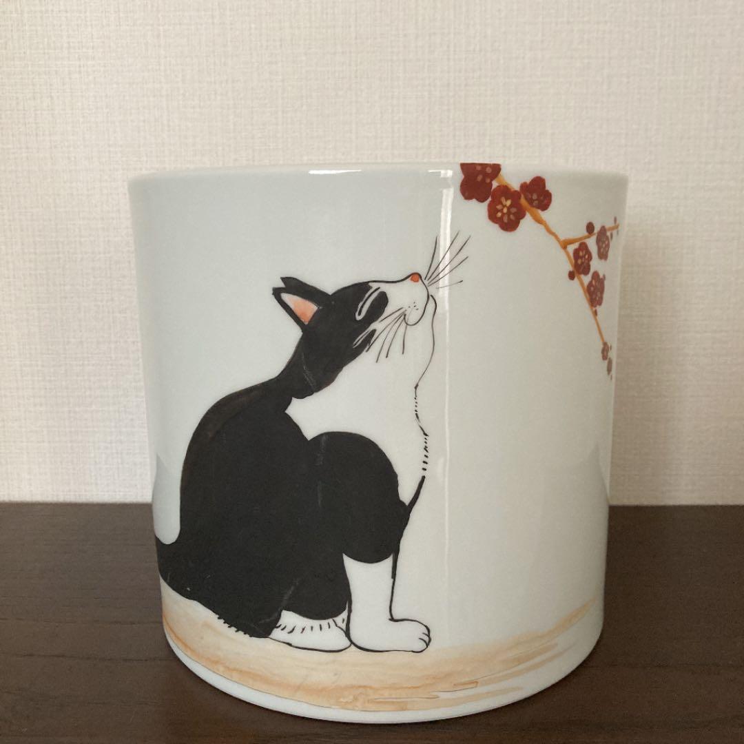 伊万里焼　磁器のごみ箱　猫と梅